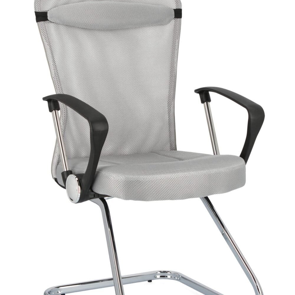 Sedia ergonomica con schienale in rete traspirante e braccioli, ideale per ambiente lavorativo.