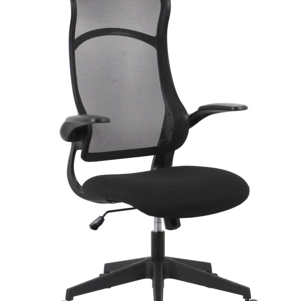 Sedia ergonomica da ufficio con schienale in mesh nero e base stabile, ideale per postazioni di lavoro comode.
