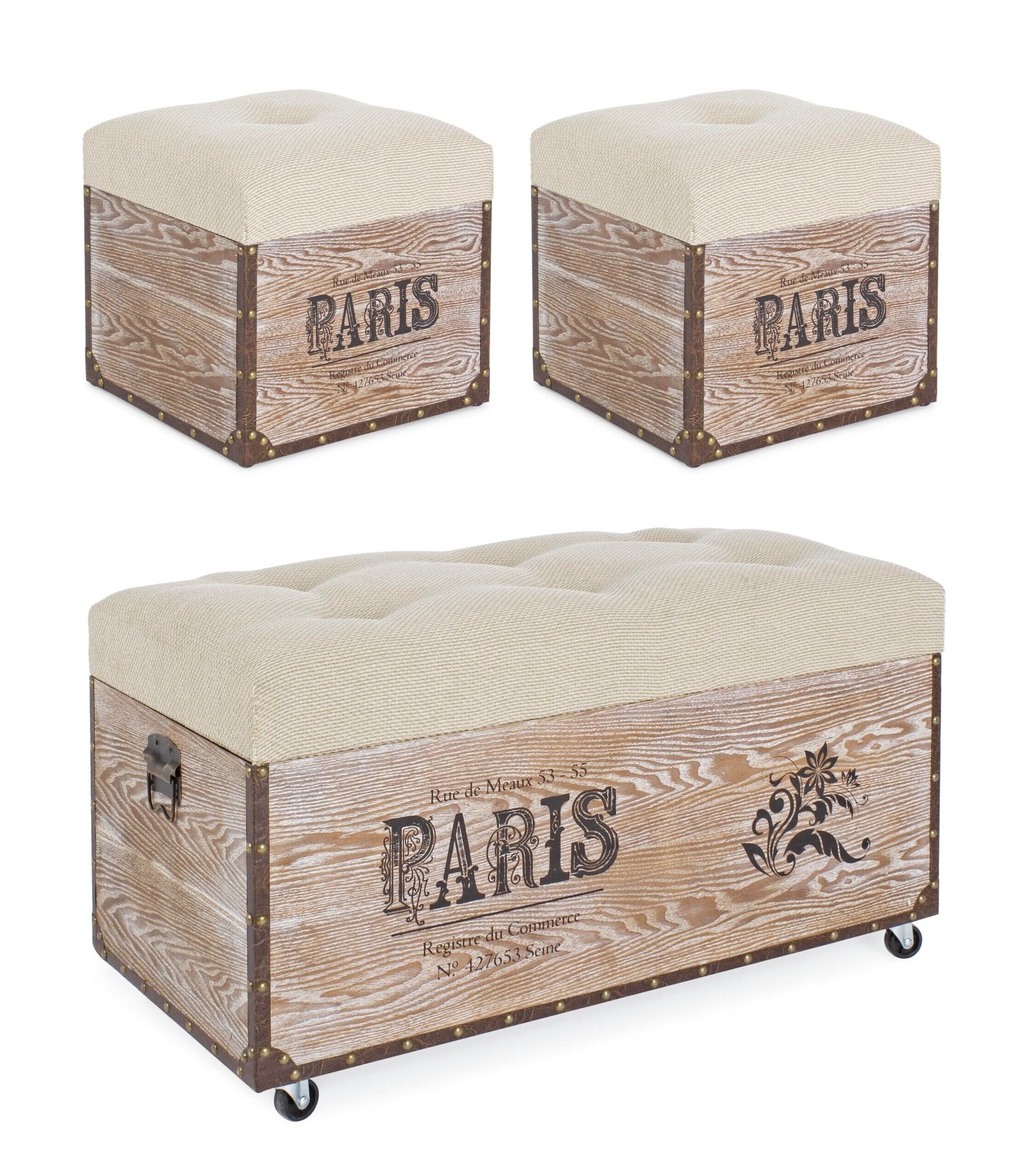 SET3 POUF TRAVEL PARIS CORDA
