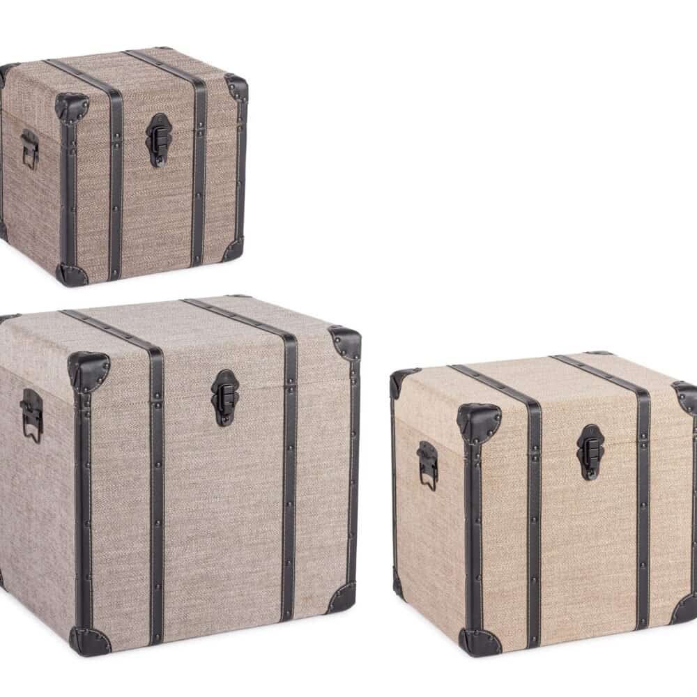 Valigia in tessuto con finiture in pelle, stile retrò, perfetta per viaggio elegante.