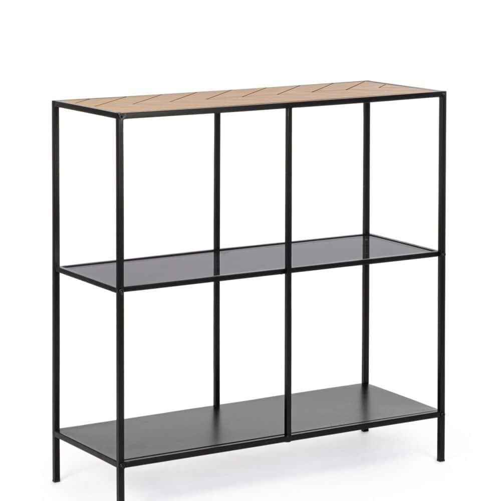 Altezza, design moderno, scaffale versatile in metallo e legno.