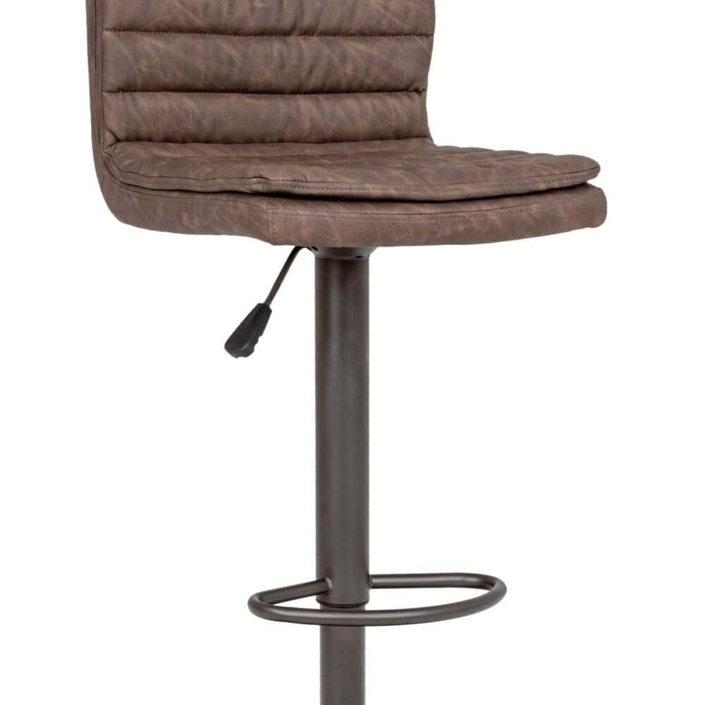 Seduta girevole con schienale imbottito in pelle marrone, design elegante e funzionale.