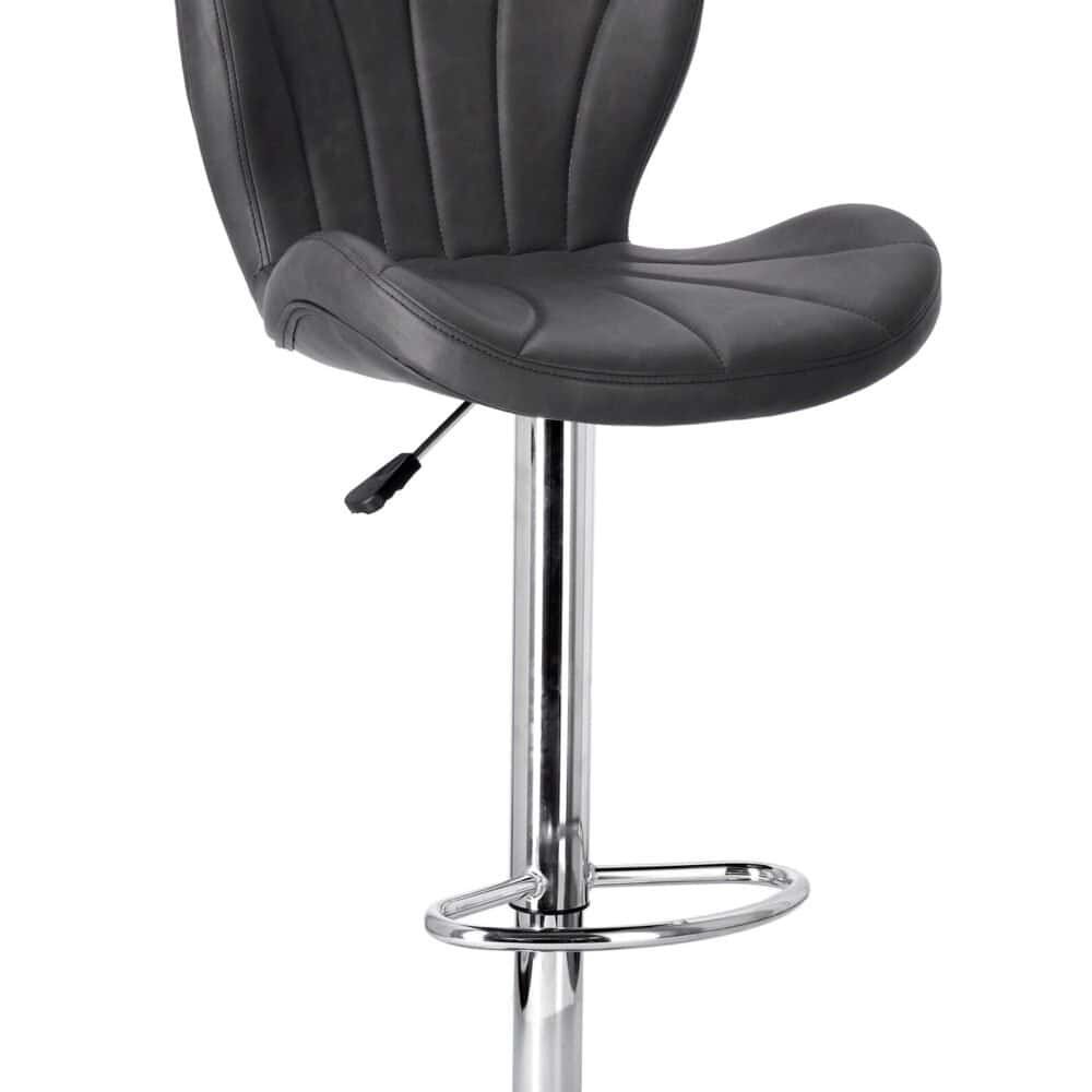 Sedie da bar design in pelle nera con altezza regolabile e base in metallo lucido.