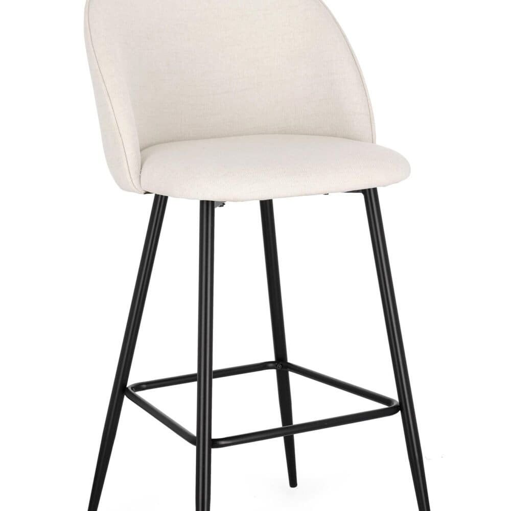 Sgabello con seduta imbottita beige e struttura in metallo nero, perfetto per ambienti moderni e sofisticati.