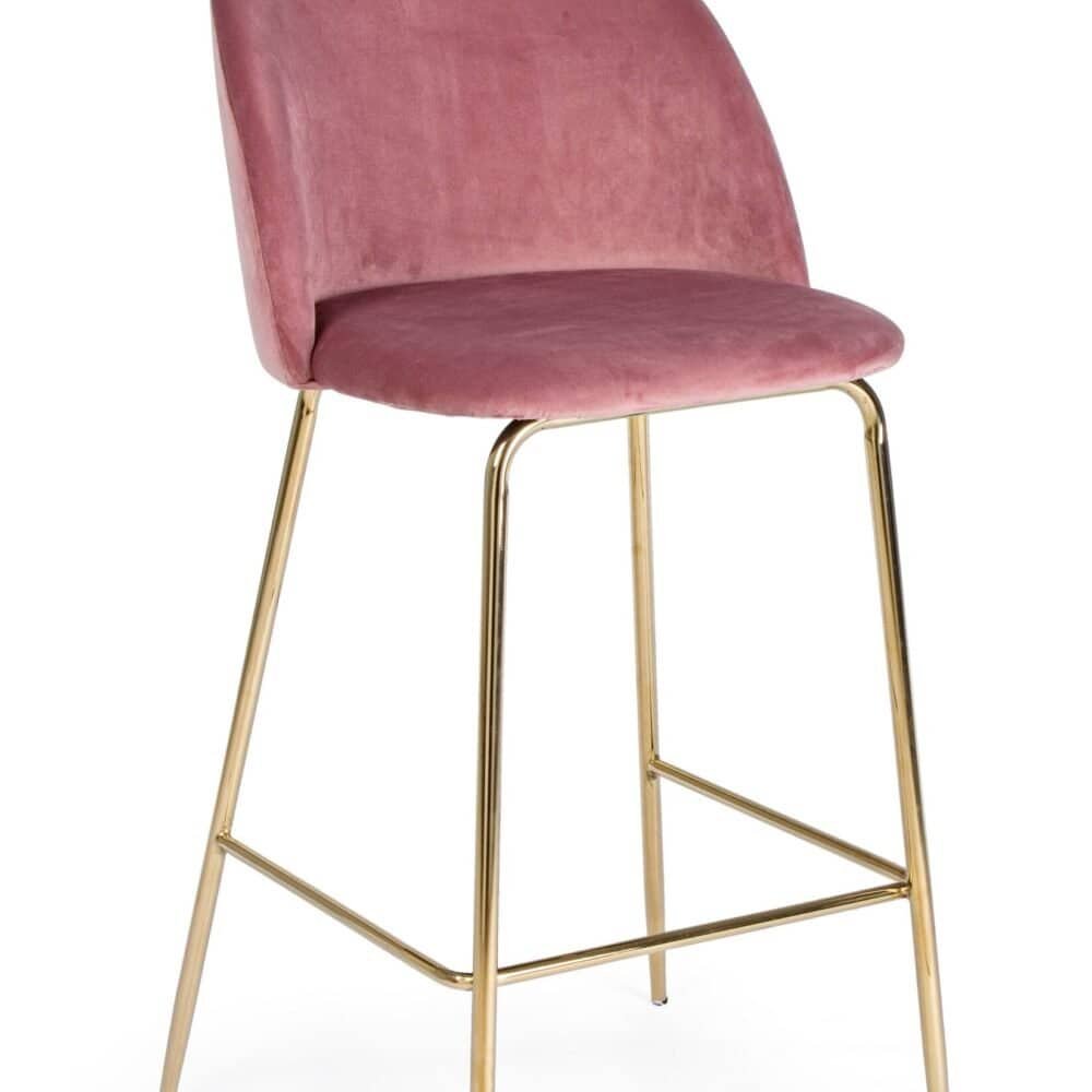 Sedia moderna e di design in velluto rosa e struttura dorata, perfetta per arredare ambienti eleganti.