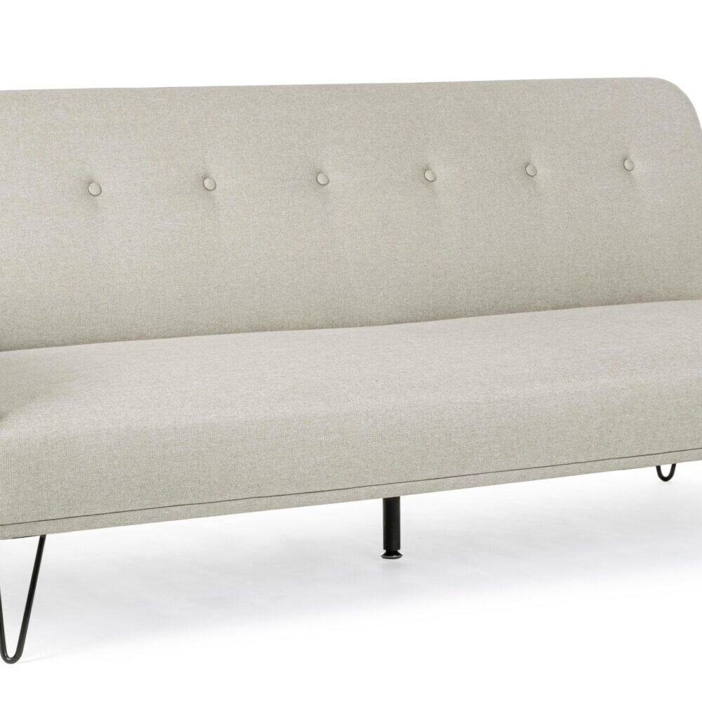 Divano in tessuto chiaro, design minimalista e stile elegante, perfetto per salotto contemporaneo.