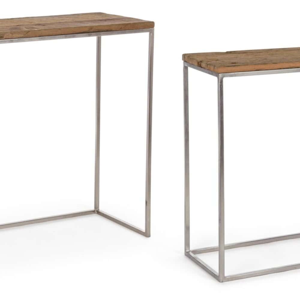 Tavoli con ripiano in legno e struttura in metallo, design industriale e stile moderno. Perfetti per arredo casa e negozi.