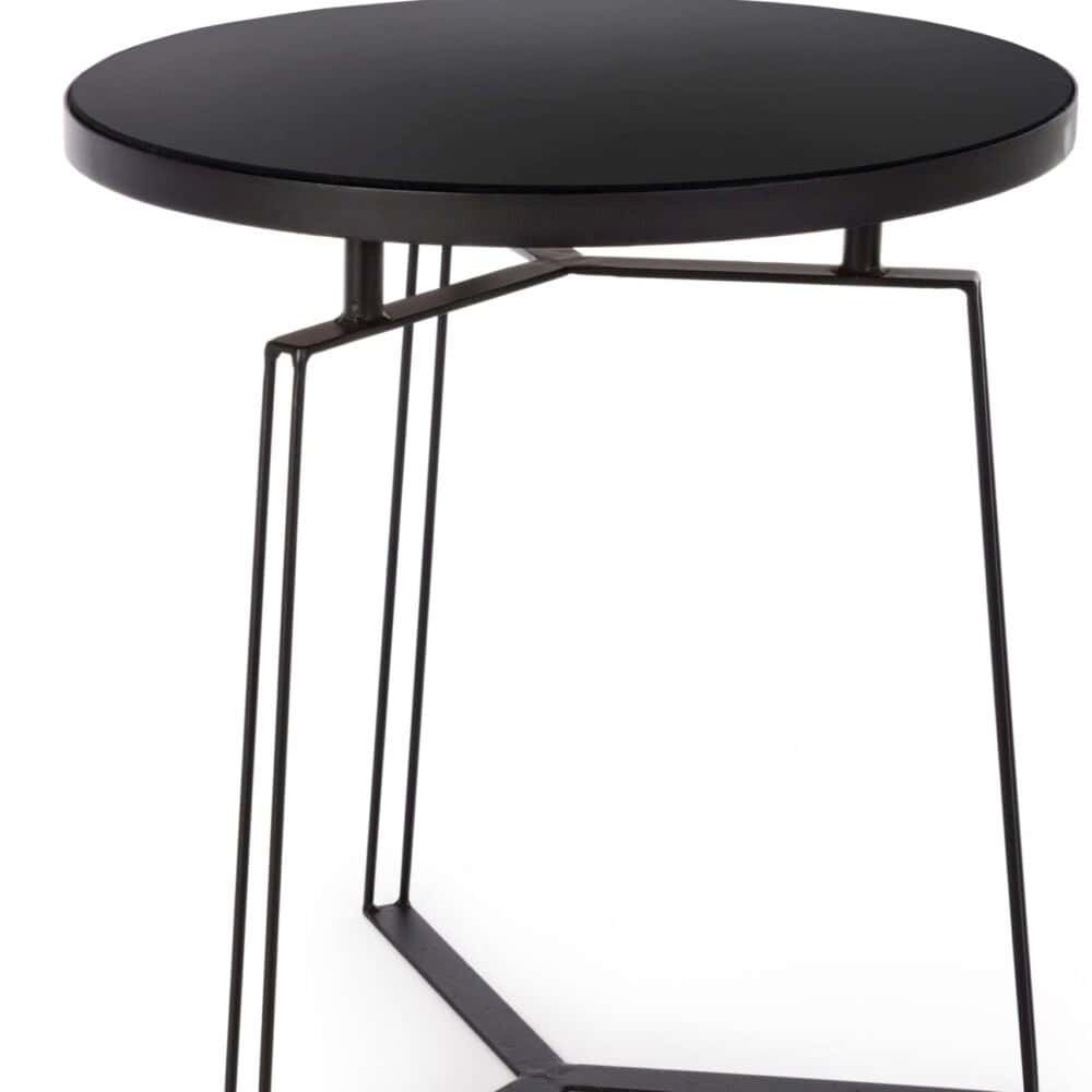 Tavolino in metallo nero dal design minimalista, ideale per soggiorno e salotti moderni.