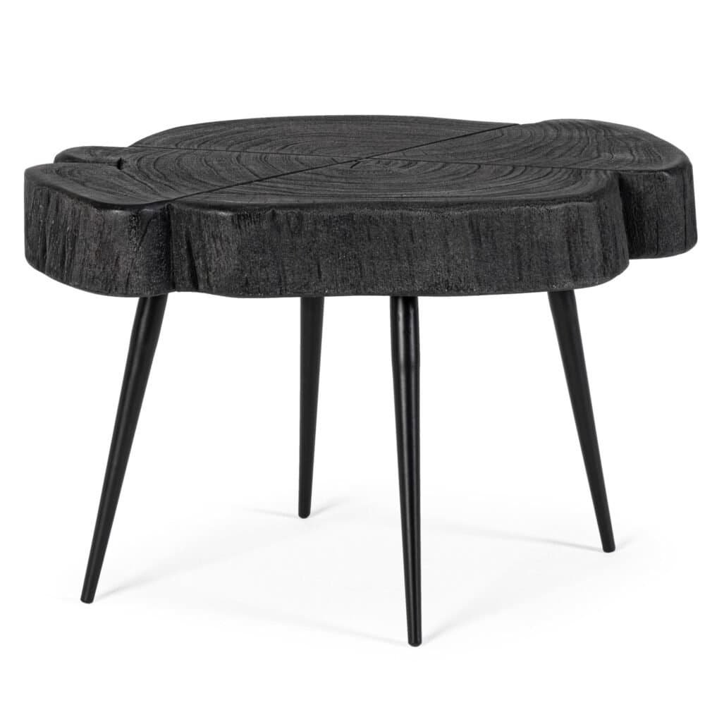 Tavolo in legno massello nero con design elegante e moderno.