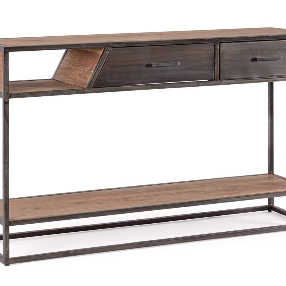 Comò vintage in legno e metallo, perfetto come mobile da soggiorno o ufficio, design industriale.