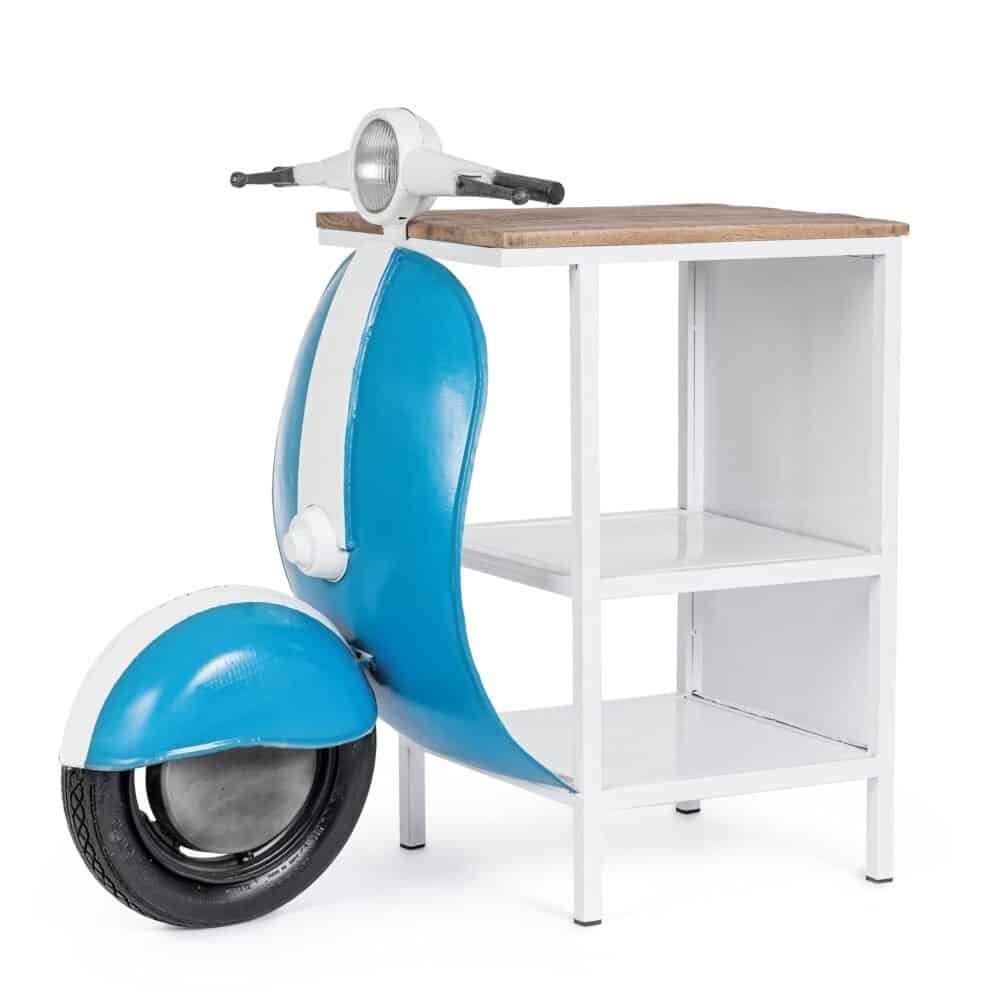 Gioco per bambini con motore, carretto in stile vintage blu e bianco, perfetto per dolci e gelato.