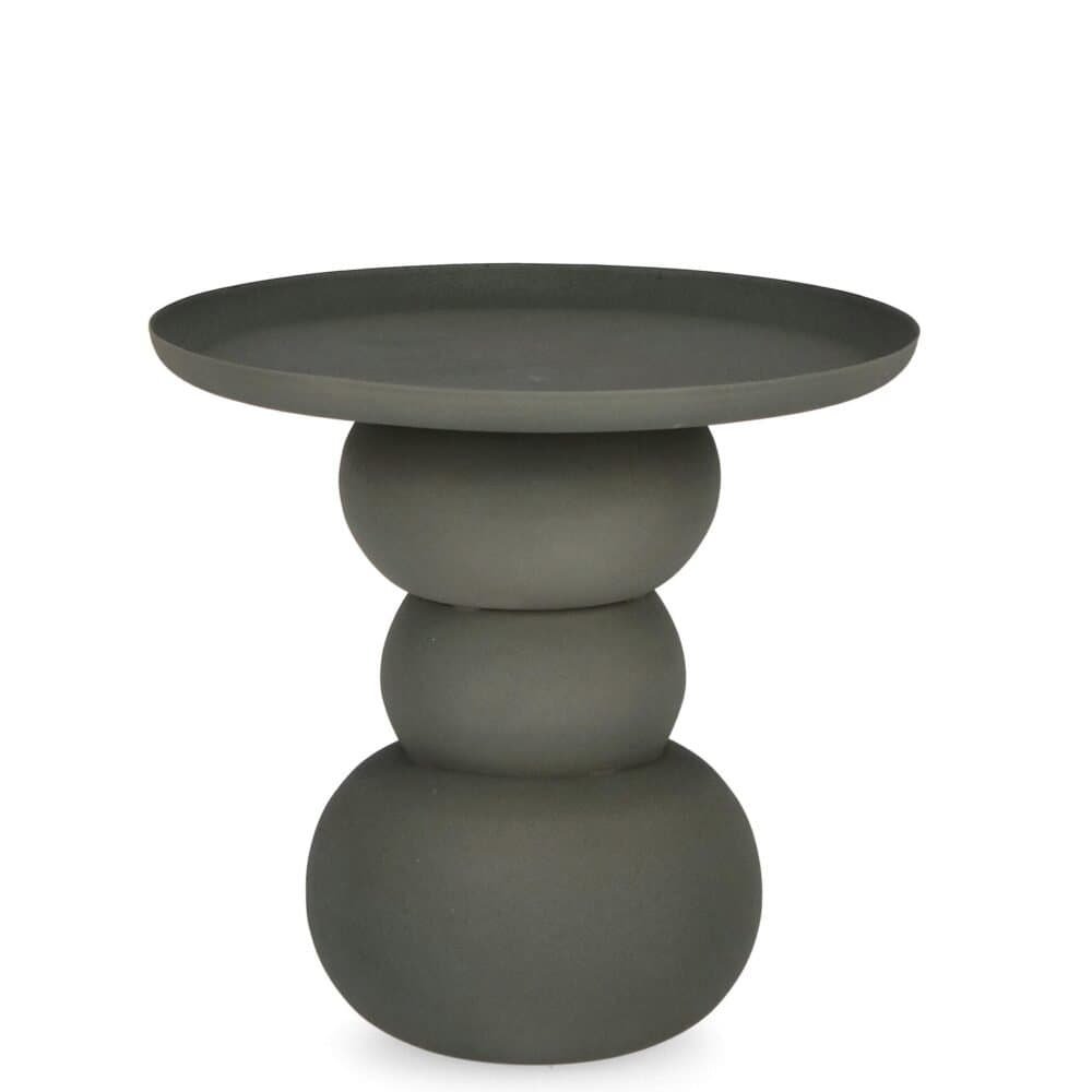 Tavolo in ceramica grigia con design elegante e moderno, perfetto per soggiorno o camera da letto.