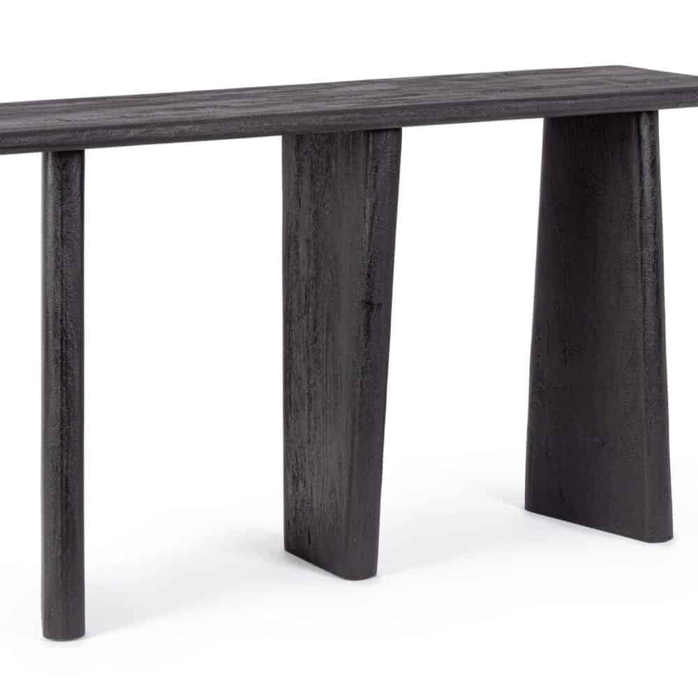 Alt text: Tavolo in legno nero con design minimalista per casa e ristoranti.