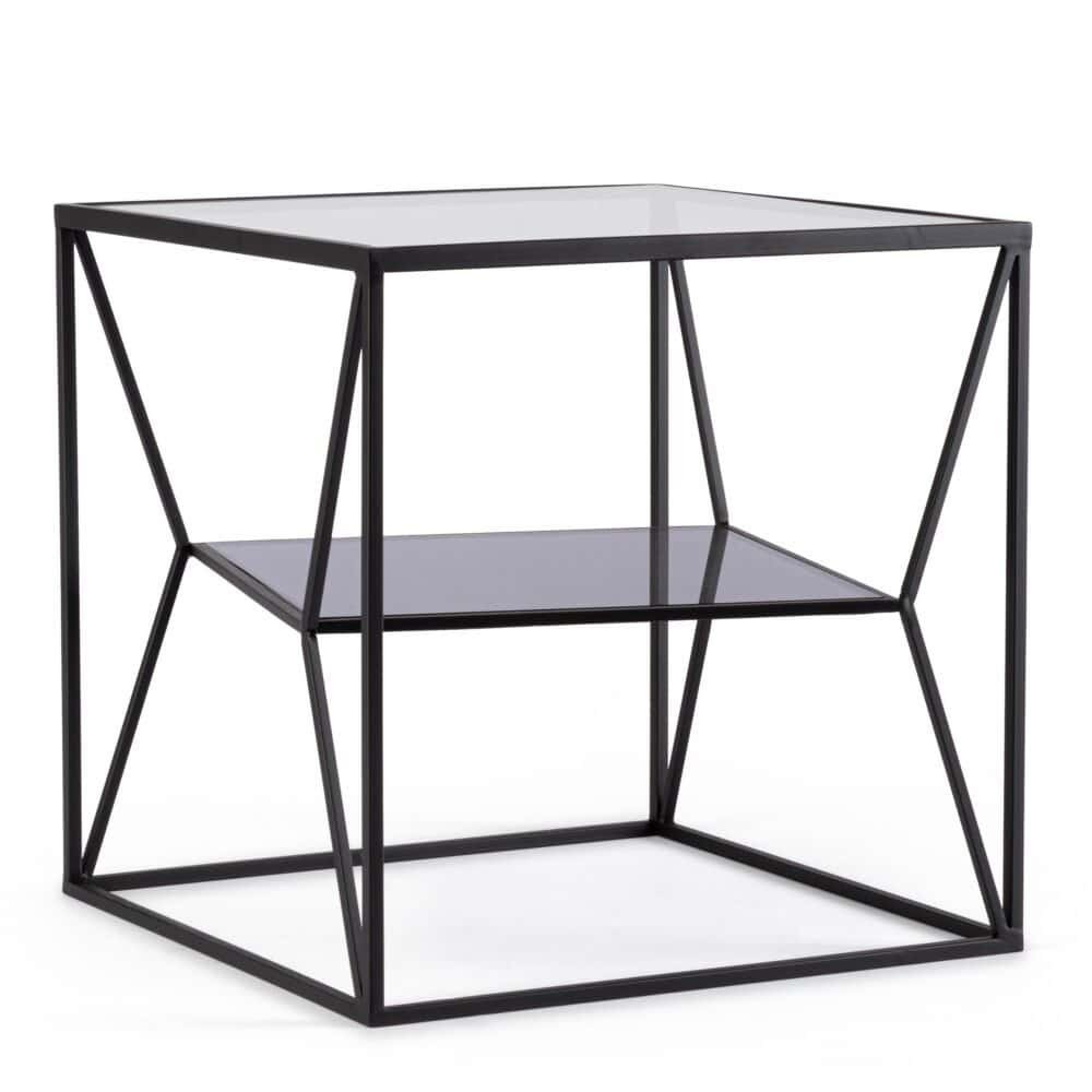 Tavolo di design in ferro nero con ripiano inferiore, perfetto per arredo contemporaneo.