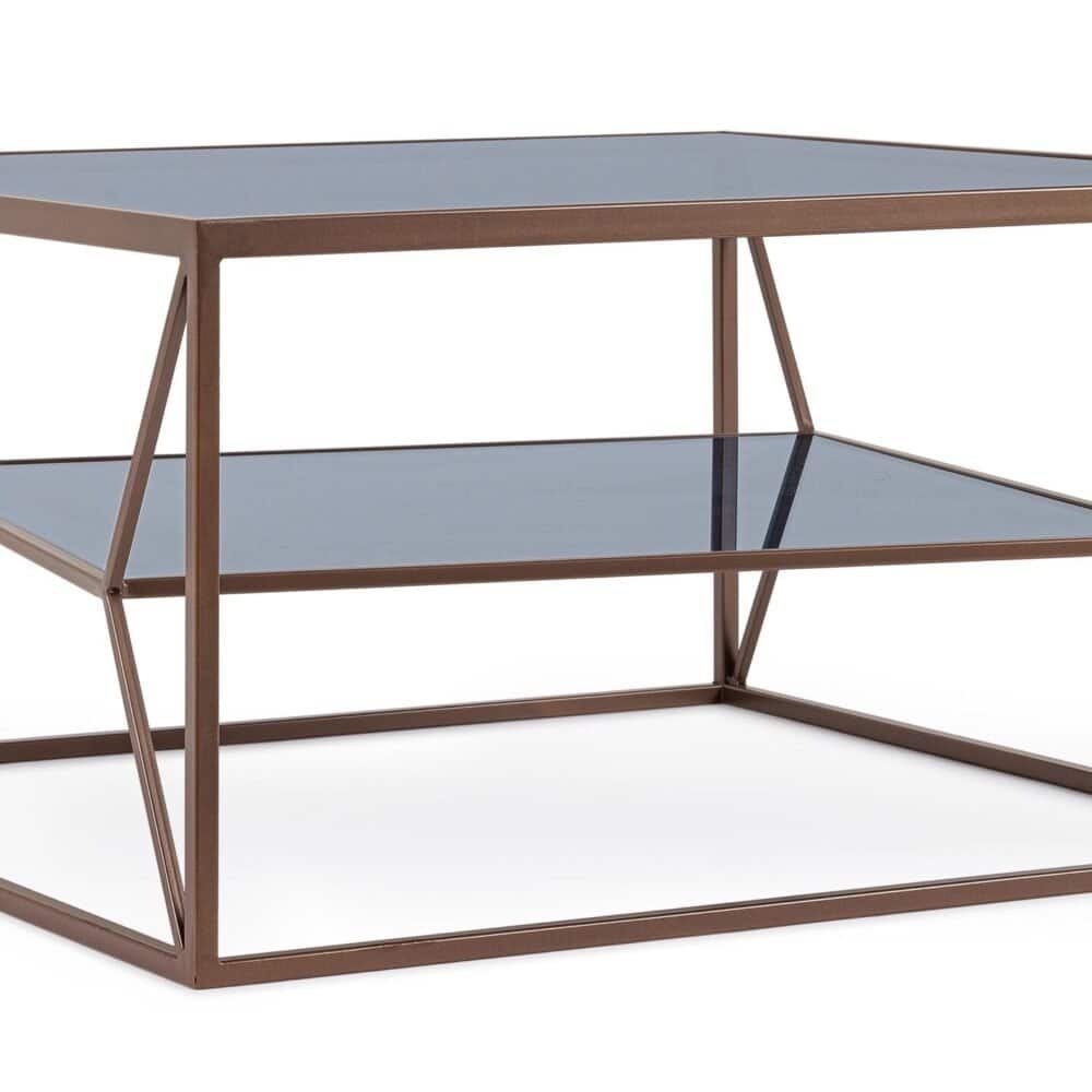 Tavolino in metallo con ripiano in vetro, design elegante e resistente per soggiorno o salotto.