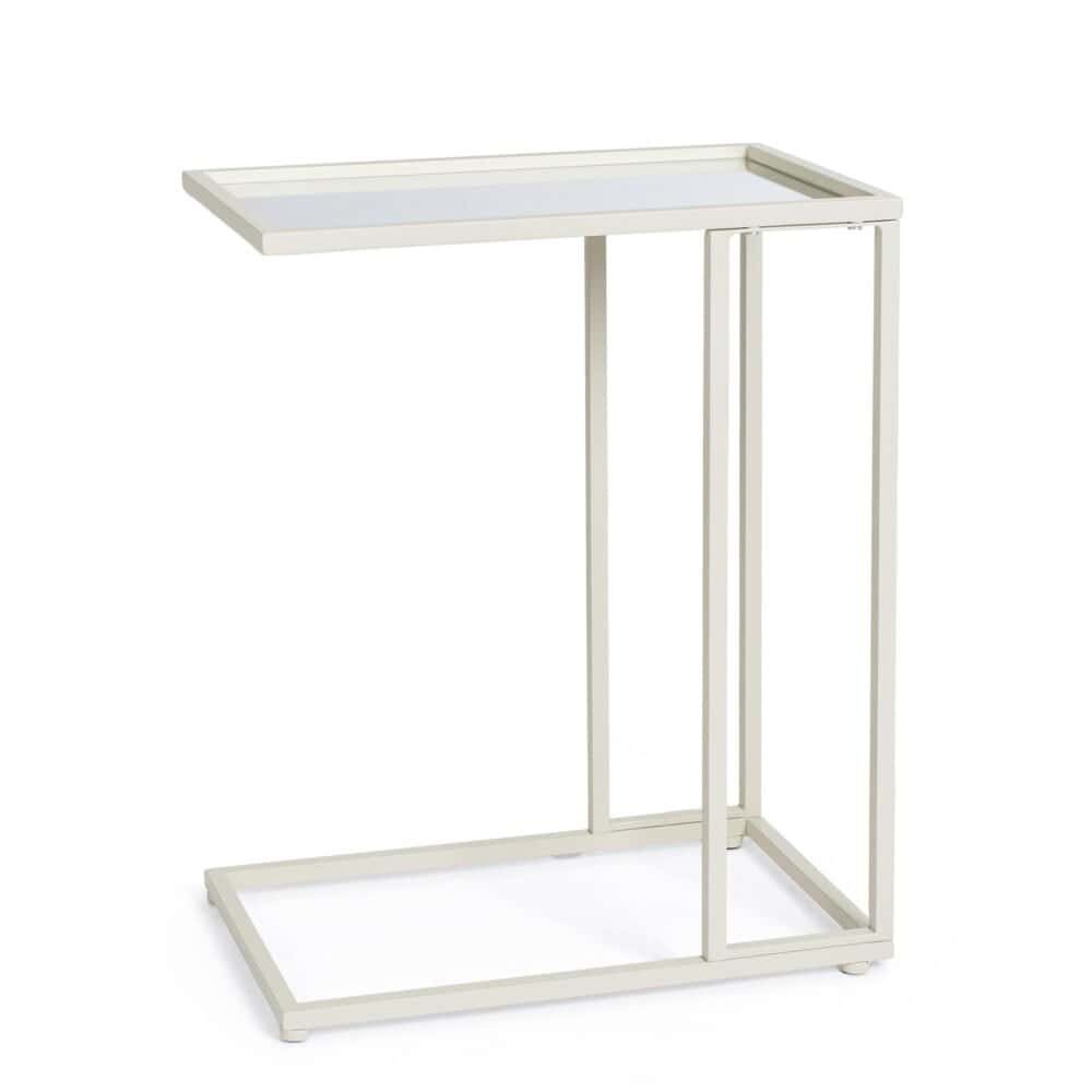 Tavolino bianco con struttura metallica, perfetto per salotti e ingressi moderni. Design elegante e funzionale.
