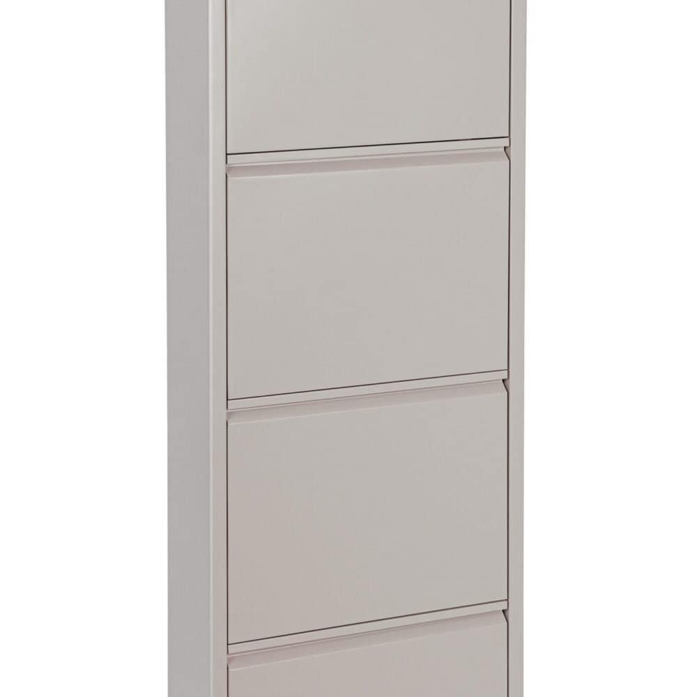 Cassettiera bianca moderna con 4 cassetti, ideale per arredo ufficio e casa, design essenziale e funzionale.