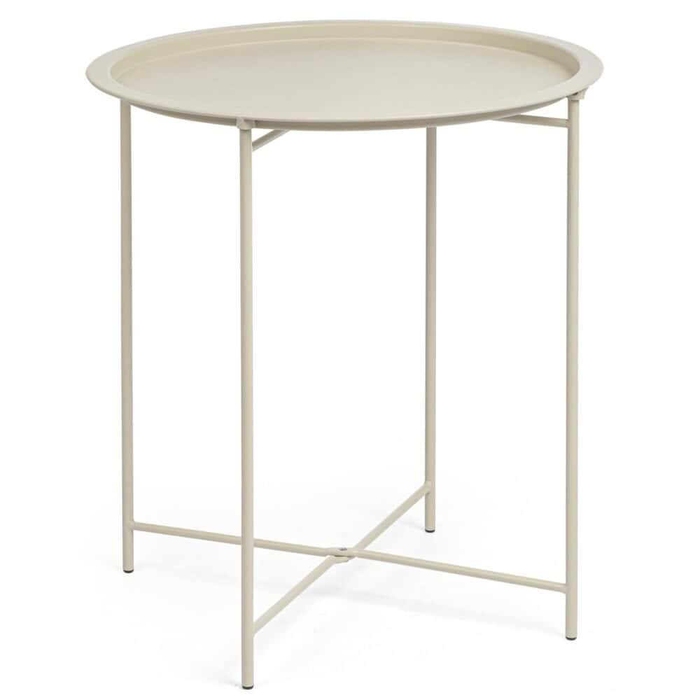 Tavolino da bar moderno bianco con struttura in metallo elegante.