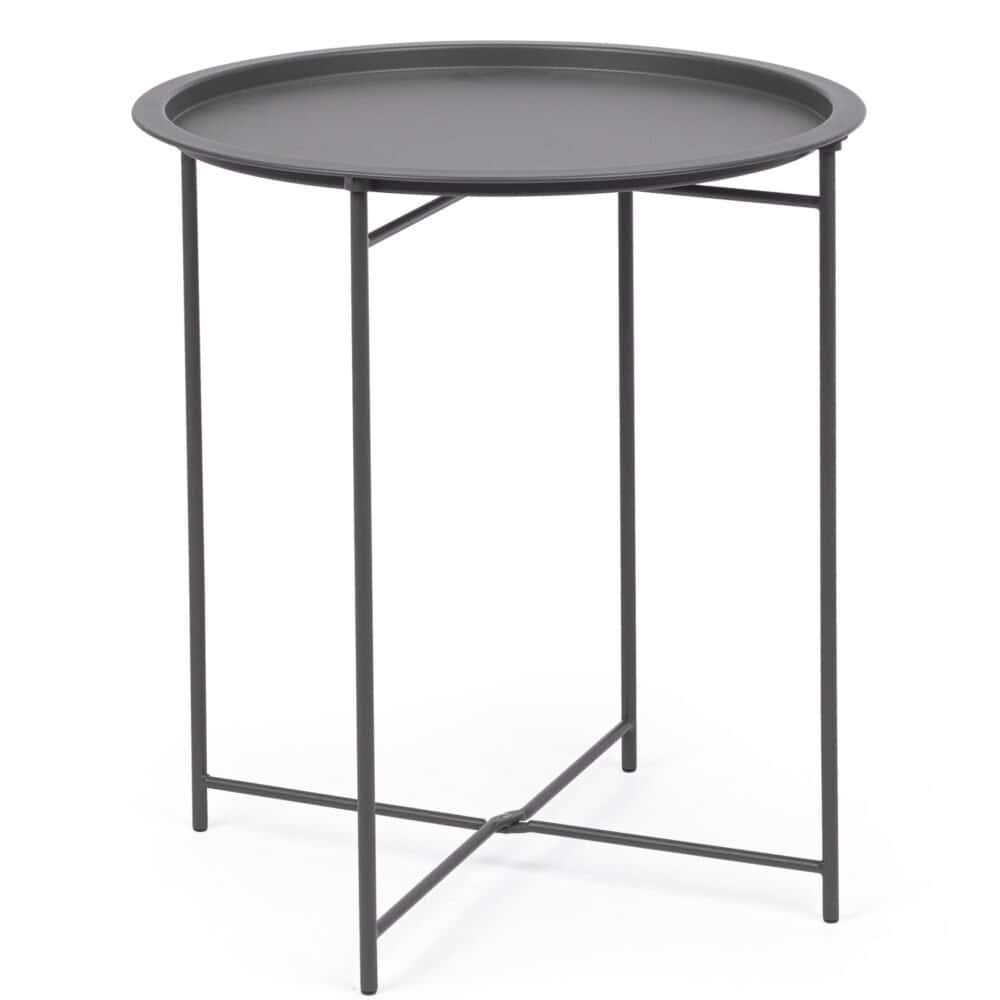 Tavolo rotondo in metallo nero perfetto per patio e giardini. Design elegante e resistente, ideale per ambienti outdoor moderni.