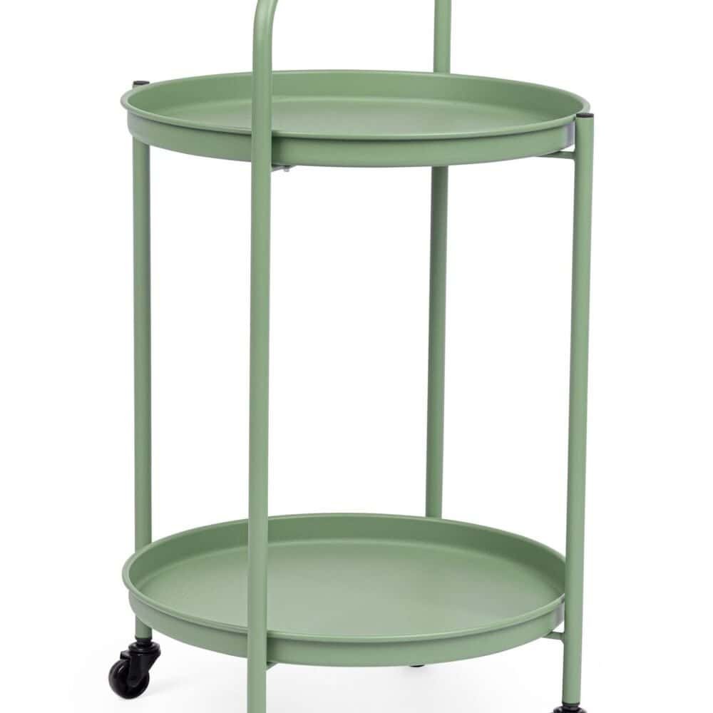 Carrello porta cibo verde con ruote per servizi bar e ristoranti.