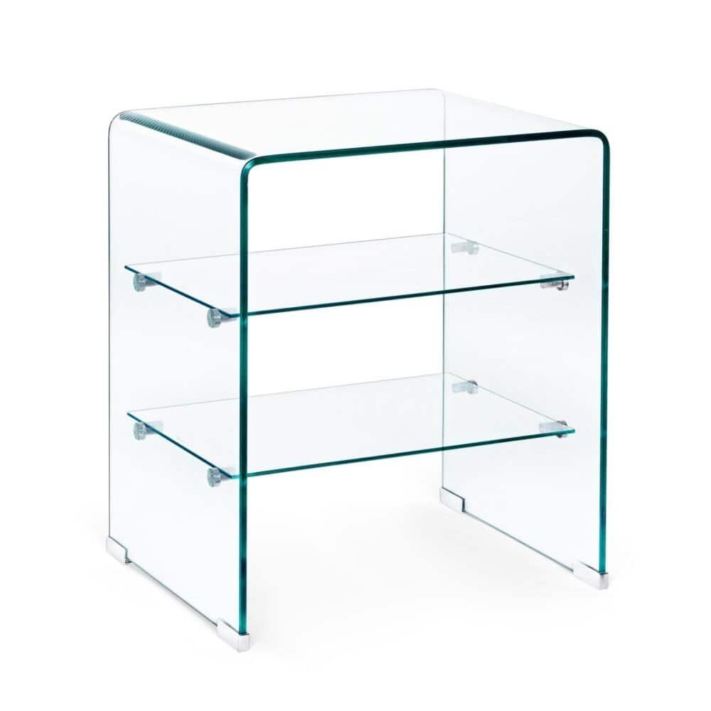 Vetrina moderna in vetro trasparente per esposizioni e decorazioni.