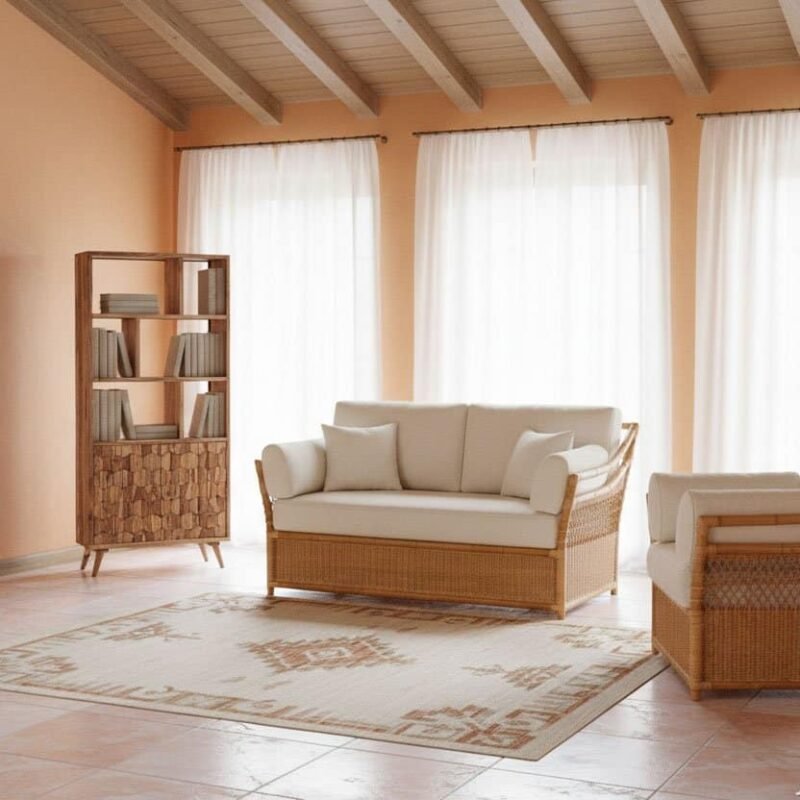 Libreria 2A KANT, salotto con divani e libreria in stile naturale, ambiente luminoso e accogliente.