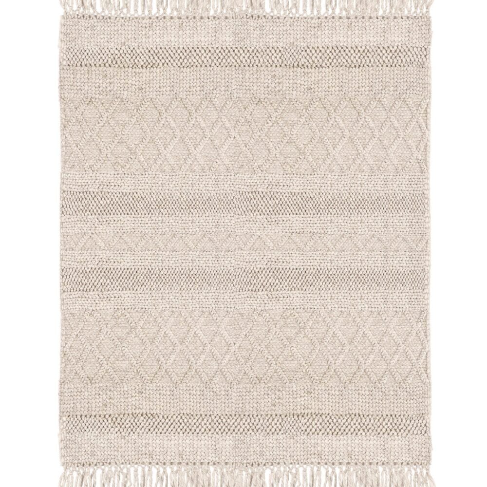 Descrizione dettagliata di un tappeto in toni neutri, perfetto per decorare interni eleganti e moderni.