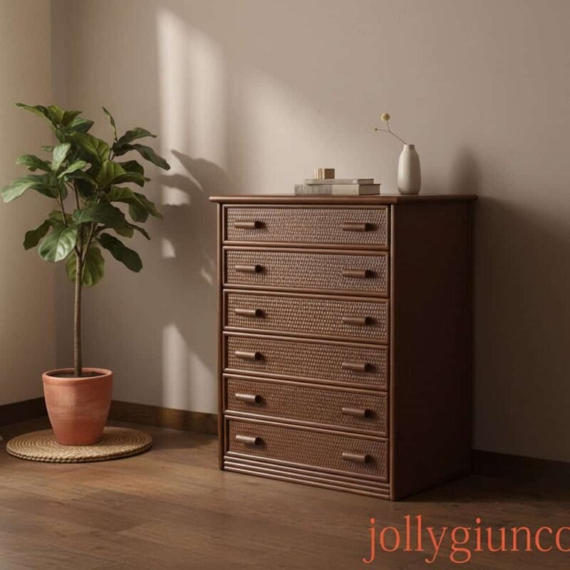Elegante cassettiera in rattan naturale. - JOLLYGIUNCO Cassettiera in rattan naturale con design elegante e funzionale.