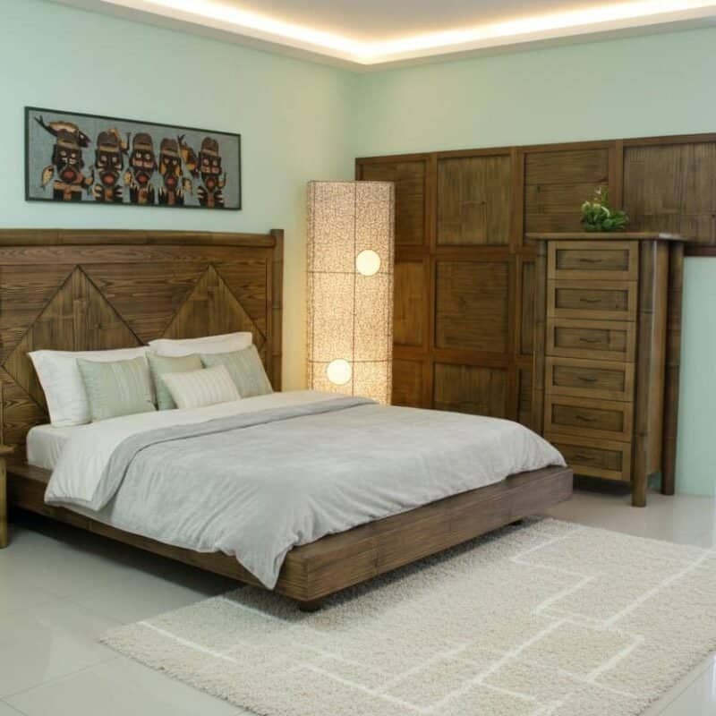 Soggiorno con arredi in legno naturale, ambiente elegante e rilassante in stile moderno.