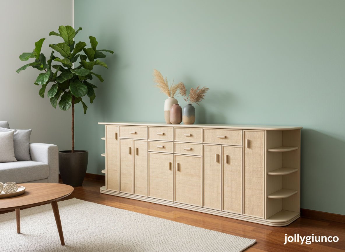 Mobile soggiorno in rattan con 8 porte 6 cassetti