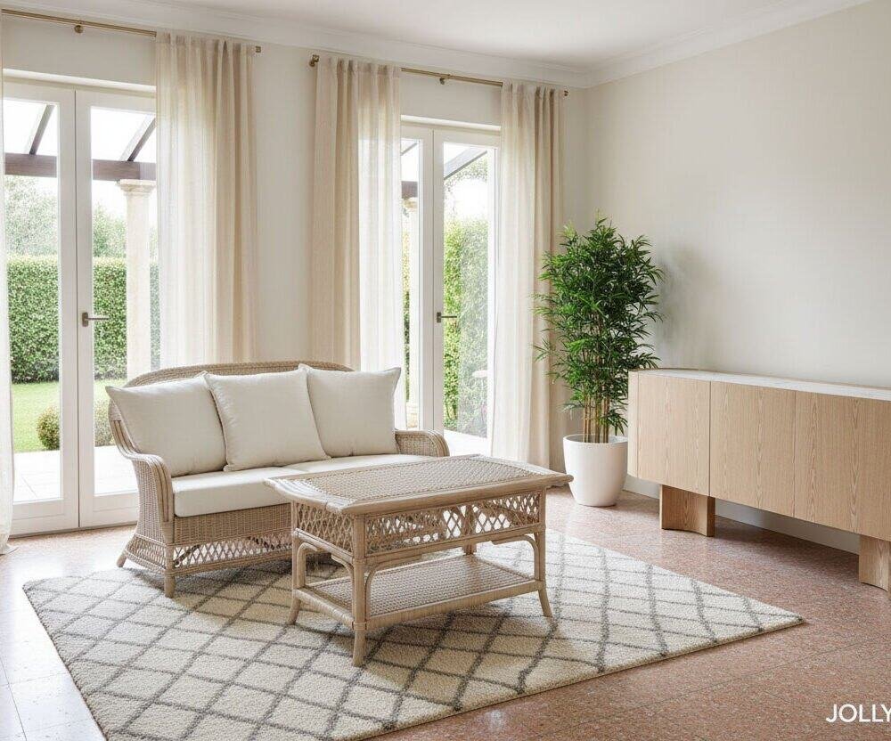 Arredo soggiorno con credenza in rovere Otilia, stile moderno e funzionale.