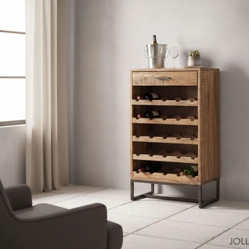 Estante per vino in legno e metallo modernissimo.