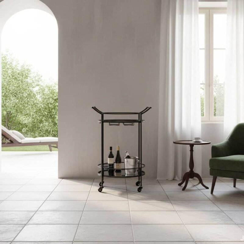 Carrello porta bottiglie nero Isaac, elegante e funzionale per la casa.