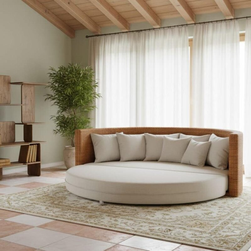 Libreria Nayana con scrivania integrata in stile moderno e naturale.