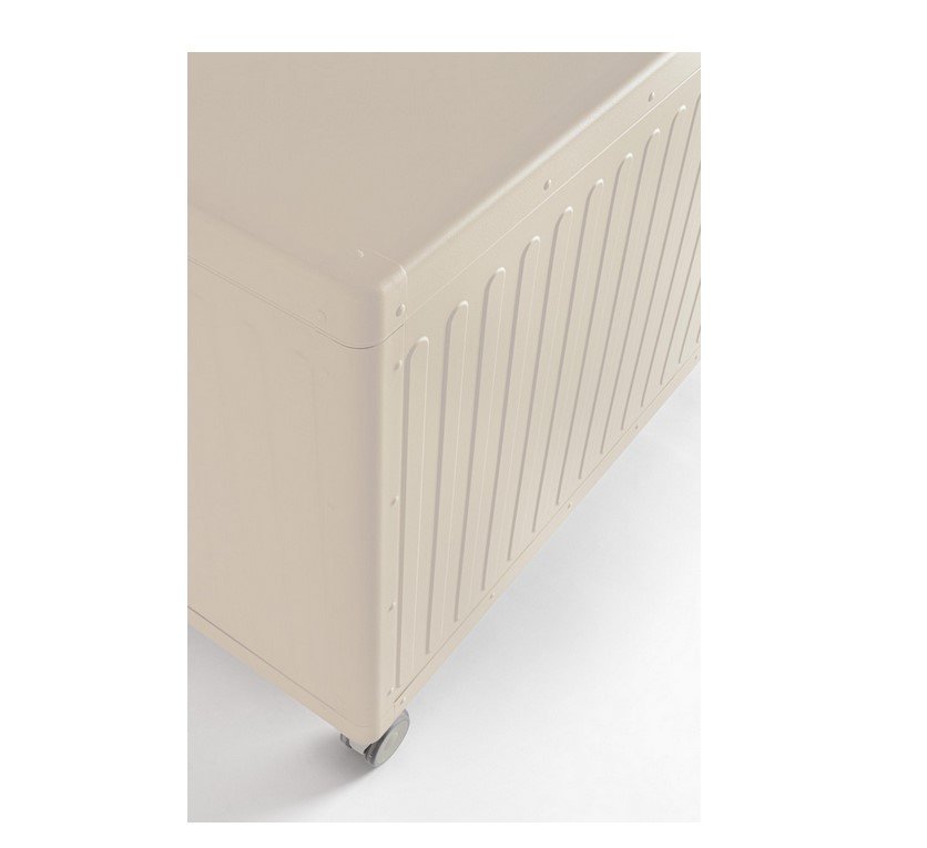 BAULE PCUSC C-RUOTE OCEAN SETA L3 - JOLLYGIUNCO Beige metal storage cabinet on wheels, shown from a corner with vertical slotted side panels.