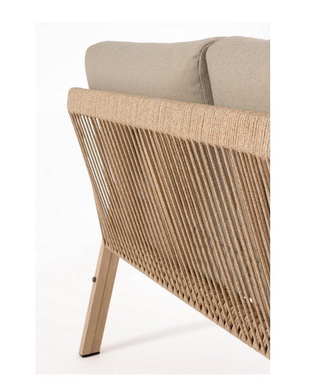 SET4 SALOTTO C-C KALIMERA DESERT KD1 9 - JOLLYGIUNCO Woven rope-back chair with light wood legs and beige cushions, shown from the side.