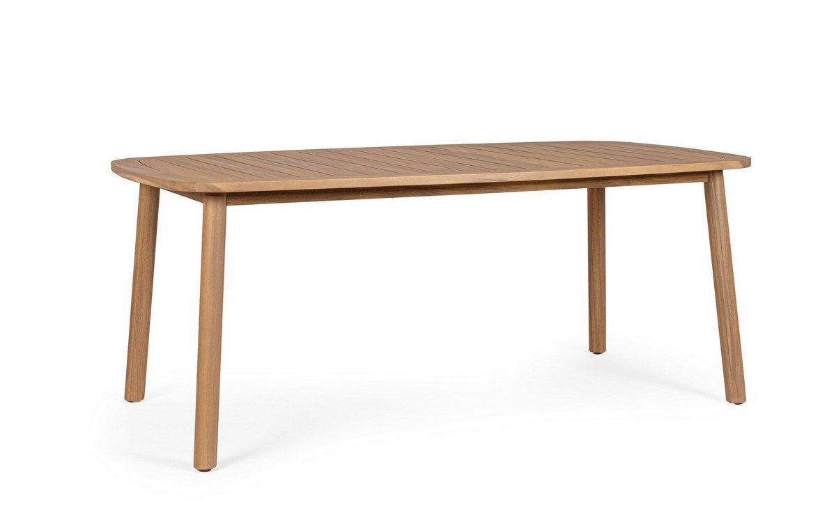 TAVOLO PABLO 183X99 - JOLLYGIUNCO Rectangular wooden dining table with four tapered legs on a white background, slatted top design