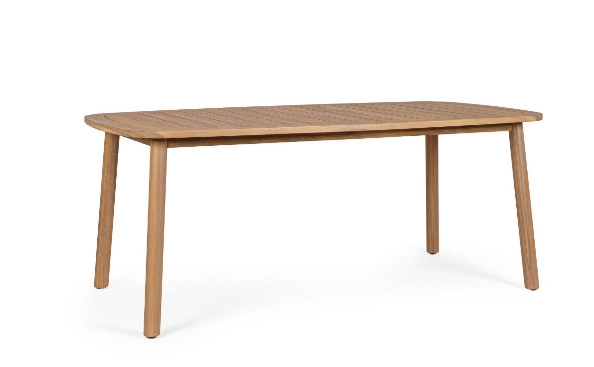 TAVOLO PABLO 183X991 - JOLLYGIUNCO Natural wooden rectangular table with four tapered legs and slatted top on a white background.