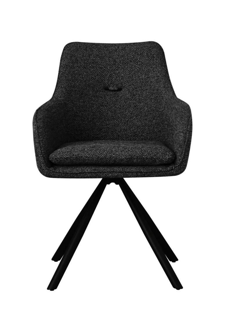 0730347-TF1 - JOLLYGIUNCO Dark gray textured upholstered swivel chair with a three-legged black base on a white background.