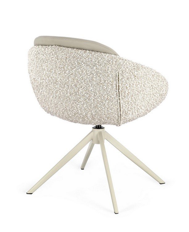 SEDIA AVERIK BEIGE1 - JOLLYGIUNCO Beige boucle upholstered swivel chair with a rounded back and four-spoke tripod base.