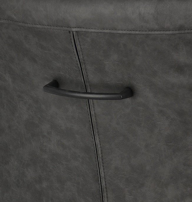 SEDIA C-BR EVELYN DARK 7 - JOLLYGIUNCO Close-up of dark gray leather coat with a horizontal black metal toggle bar attached at a seam.