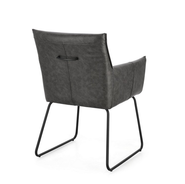 SEDIA C-BR EVELYN DARK1 - JOLLYGIUNCO Modern gray upholstered chair with black metal sled legs, viewed from back-left corner