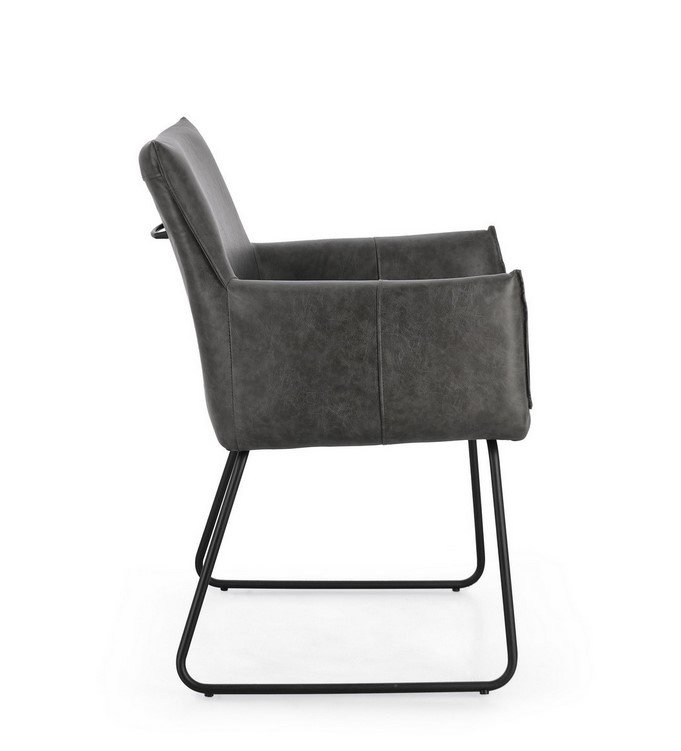 SEDIA C-BR EVELYN DARK5 - JOLLYGIUNCO Side view of a gray upholstered armchair with a black metal sled base.