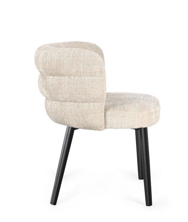 SEDIA C-BR ILMA LUCENTE-ARDESIA4 - JOLLYGIUNCO Beige upholstered armchair with curved stacked back and black angled legs, side view