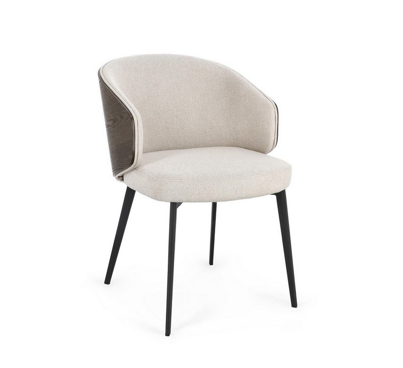SEDIA C-BR KINSLEY LIGHT - JOLLYGIUNCO Beige upholstered accent chair with a curved back and black legs.