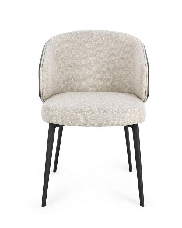 SEDIA C-BR KINSLEY LIGHT2 - JOLLYGIUNCO Beige upholstered chair with a curved back and black metal legs, shown from the front.
