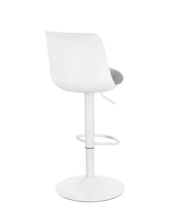 SGABELLO BAR LOWELL BIANCO1 - JOLLYGIUNCO White adjustable-height bar stool with a round base, footrest, and gray cushioned seat back.