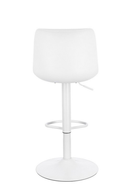 SGABELLO BAR LOWELL BIANCO3 - JOLLYGIUNCO White swivel bar stool with a round base, central support, and a footrest; height-adjustment lever on the side.