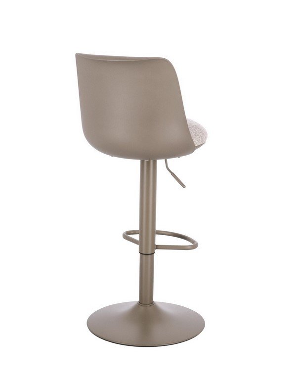 SGABELLO BAR LOWELL CAFFE1 - JOLLYGIUNCO Beige swivel bar stool with padded back–back, footrest, and round metal base (side view).