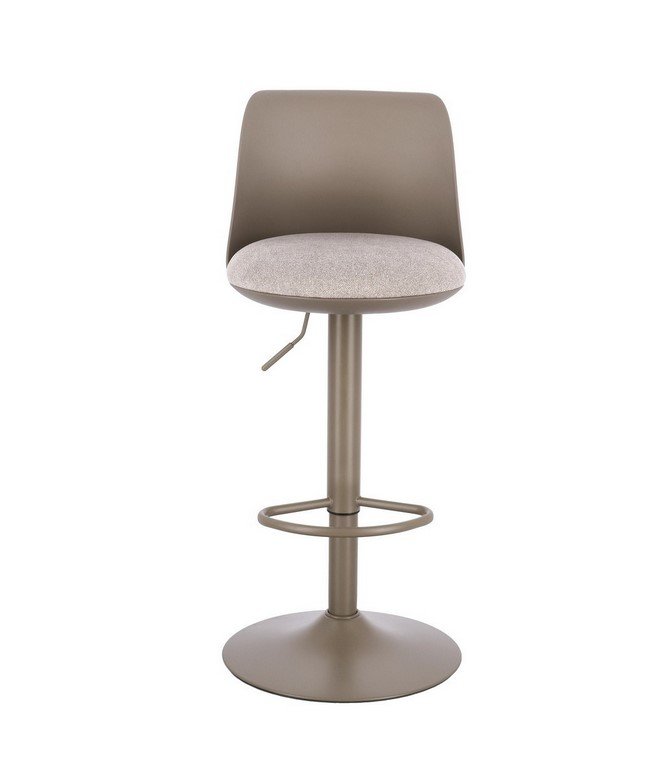 SGABELLO BAR LOWELL CAFFE3 - JOLLYGIUNCO Adjustable-height bar stool with a beige metal base, circular footrest, and a light gray cushioned seat against a white background